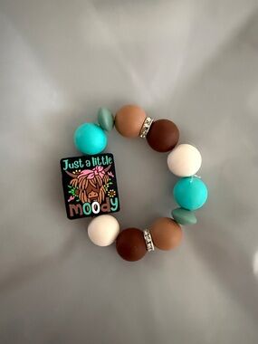 Just a Little Moody Silicone Key Chain/ Bracelet — Turquoise, Brown & Cream